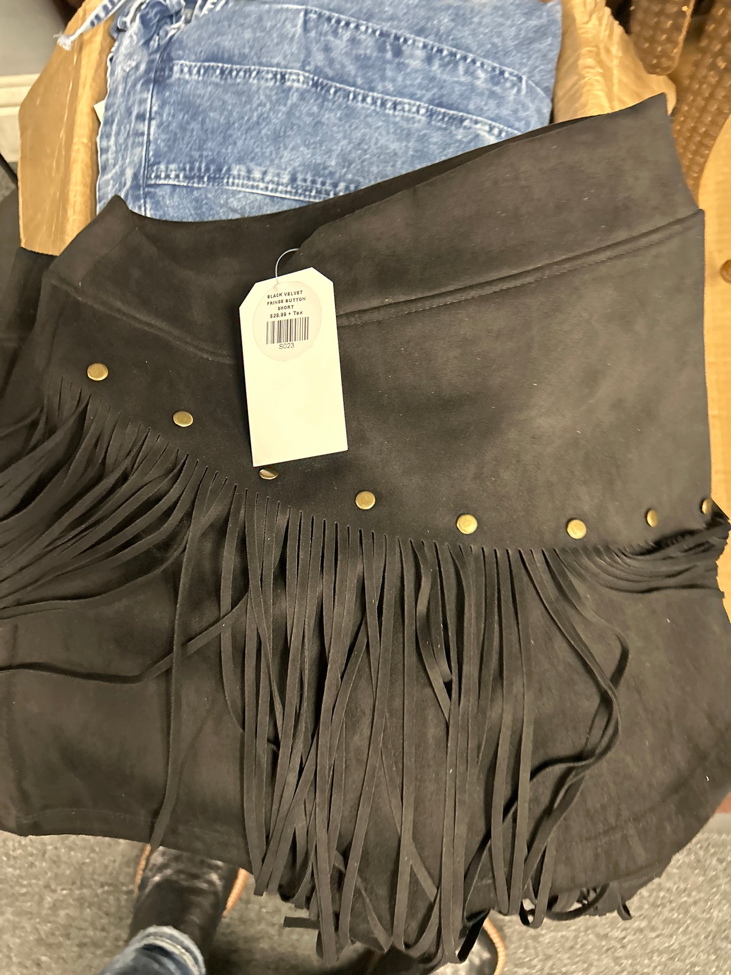 Black velvet fringe skirt