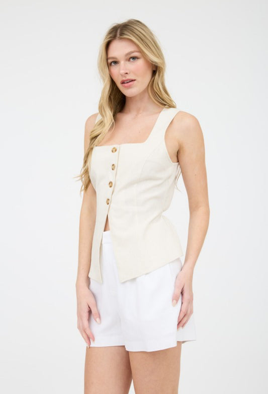Linen button down cropped vest