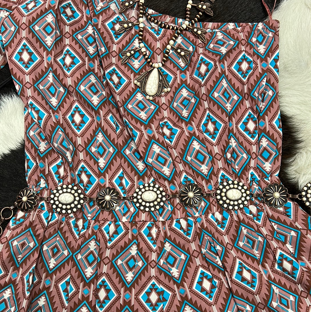 Aztec Print Bell Sleeve Romper