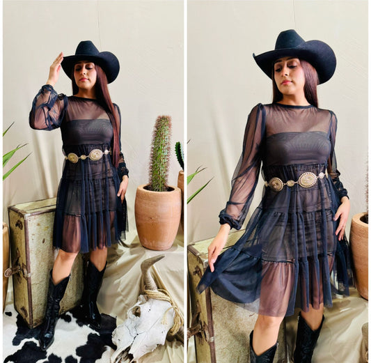 Black mesh dress with slip