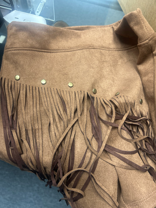 Brown velvet fringe button