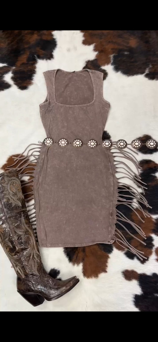 Cool Brown Side Fringe Dress