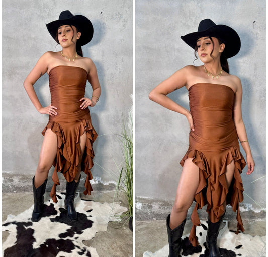 strapless ruffle dress (brown)