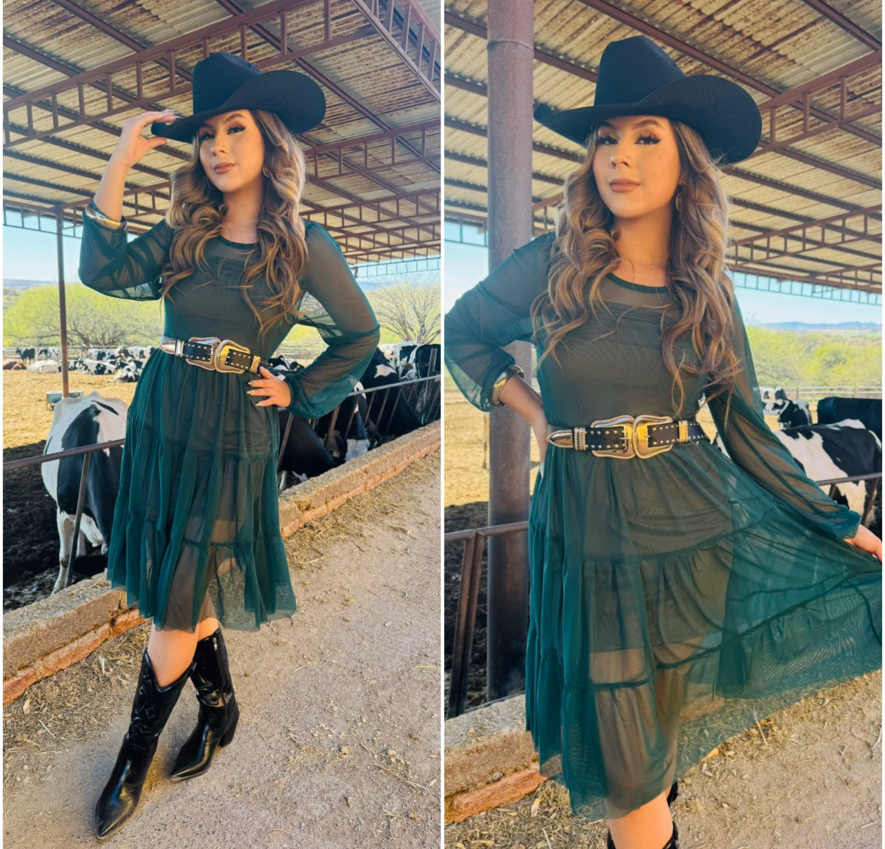 Green Mesh Dress with Slip