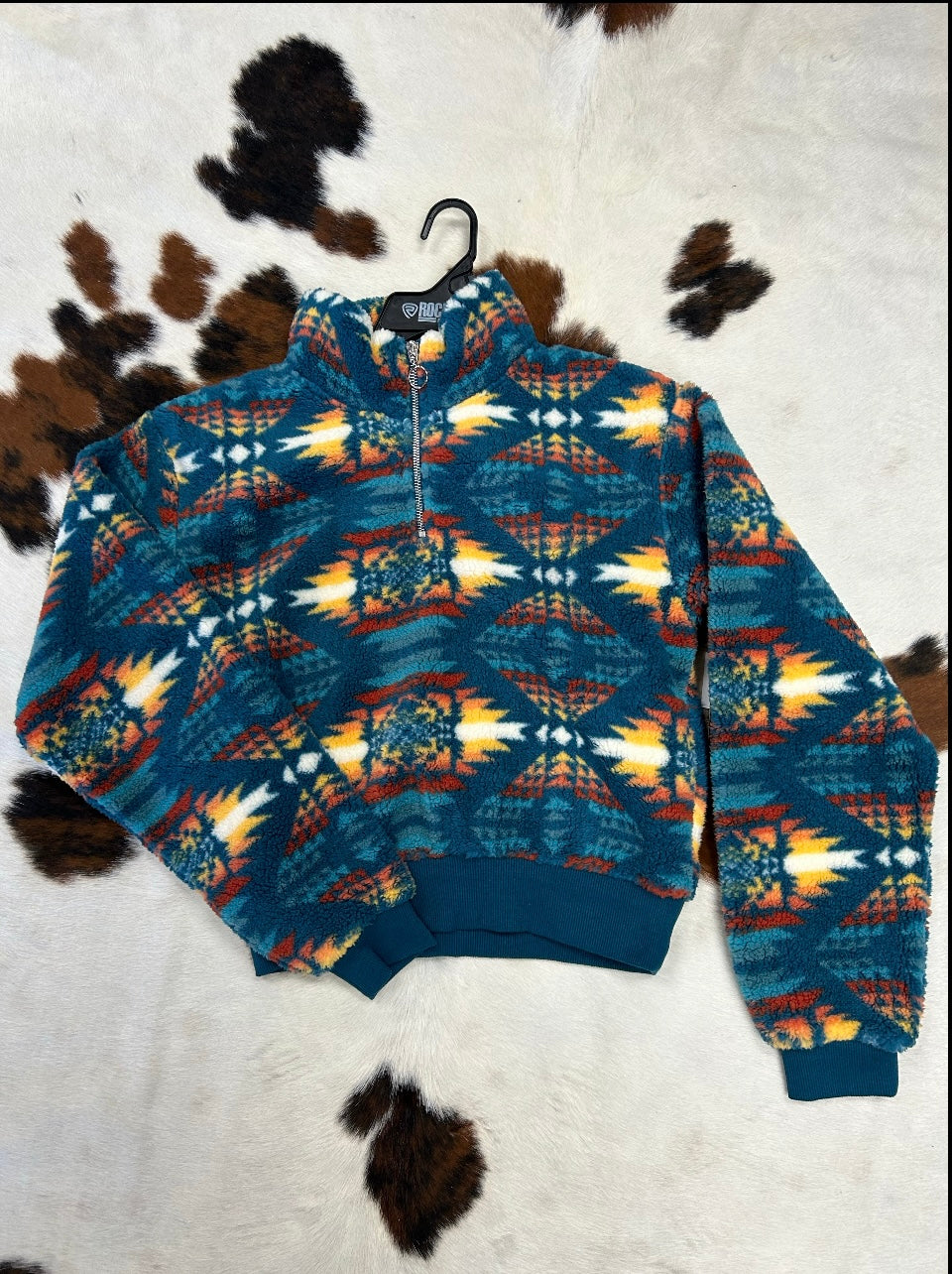 Rock And Roll Print Sherpa Pullover