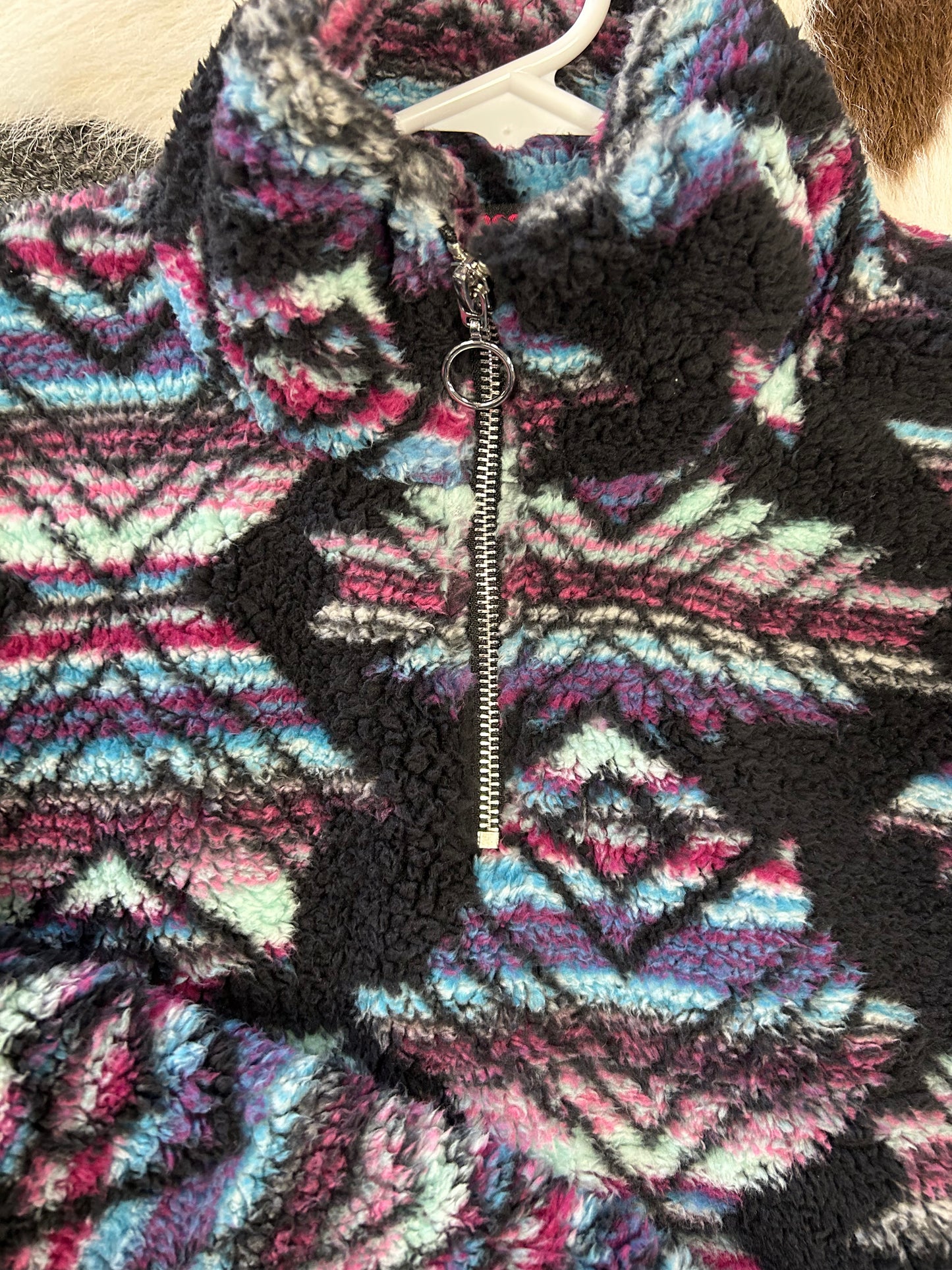 Rock And Roll Print Sherpa Pullover